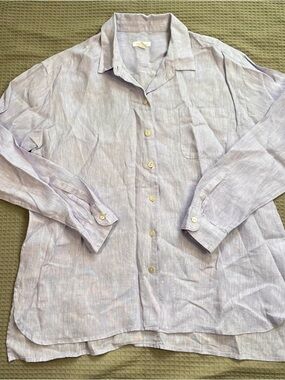 J.Jill 100% Linen Shirt Small Womens Long Sleeve Button Up Lavender Purple